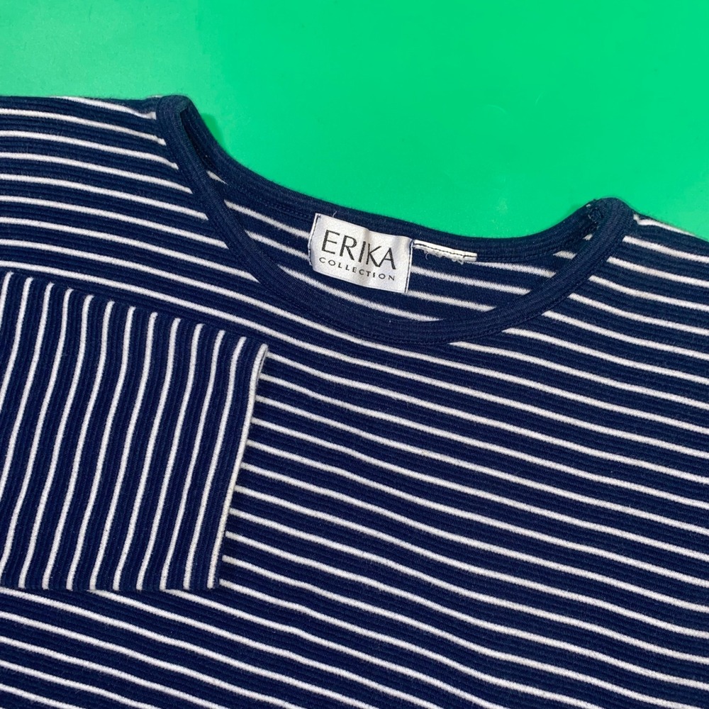 ERIKA COLLECTION Navy White Striped Long Sleeve Top Women‎ Size Med Casual
